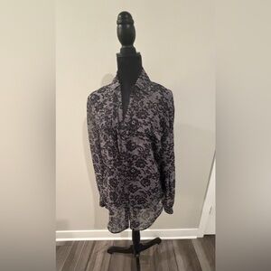 New York & Company Black and Gray Floral Button-Down Shirt

#82